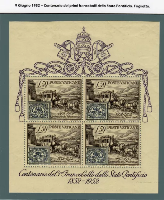 VATICANO - 1952 - Foglietto " Centenario francobolli Stato Pont."  - Nuovo - MNH