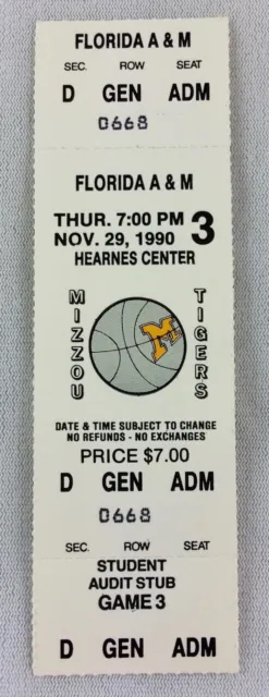 1990 11/29 Florida A&M at Missouri Tigers Basketball Full Ticket