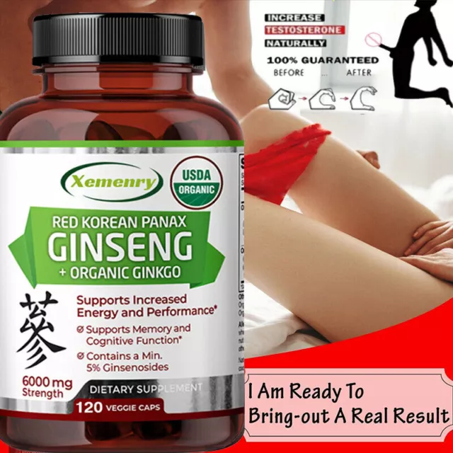 Ginseng Panax Rouge Coréen + Ginkgo Biologique 6000mg - Énergie Et Endurance