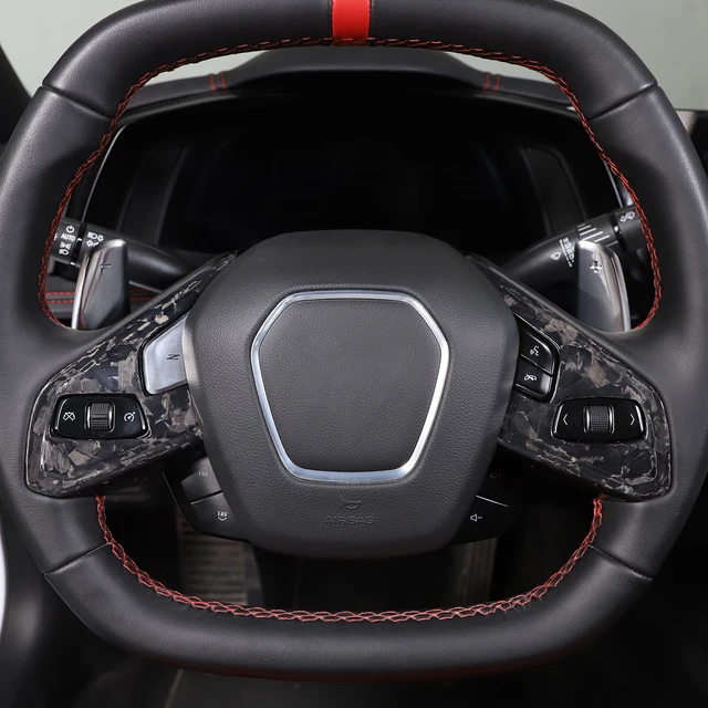 Red Steering Wheel Ring Cover Trim Real Carbon Fiber For Corvette C8 2020-2023