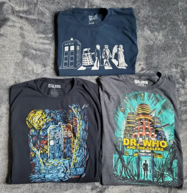 3 Lot 2 LARGE 1 XL Dr. Who and the Daleks Doctor Men's T-Shirts Tee Shirt Bundle