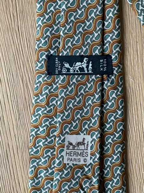 HERMÈS PARIS KRAWATTE HORSEBIT GRÜN braun weiss