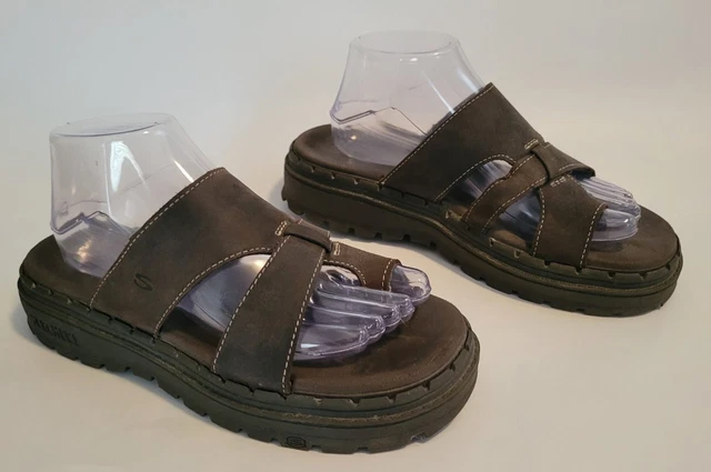 Vintage 90s Y2K Skechers Jammers Sandals Size 9 Brown Leather Chunky Soles