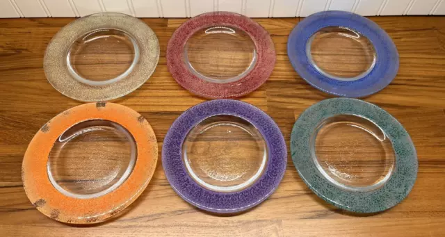 Glass Coasters Set of Six Multi-Color Round Unique Studio Art Rainbow