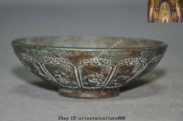 4.2'' Chinese bronze Feng Shui animal Zodiac signs Bowl Cup statue