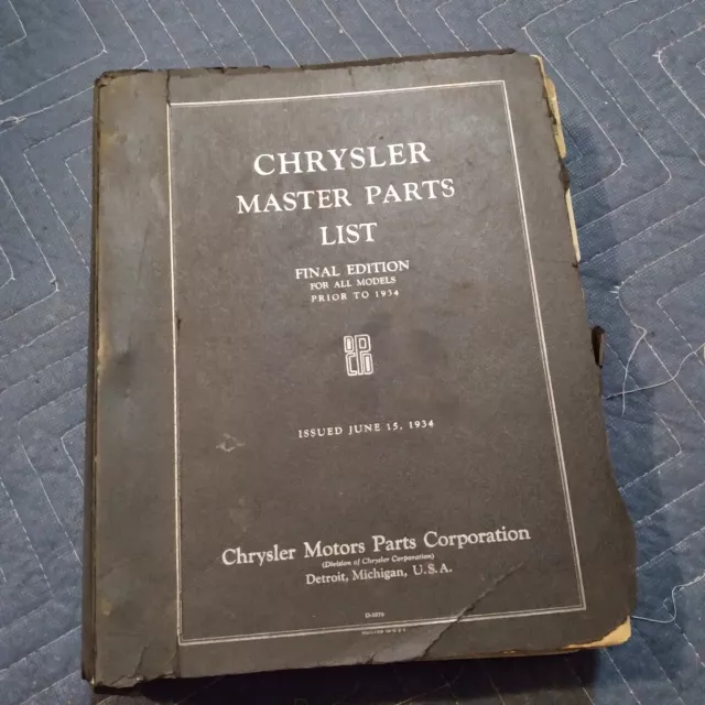 1934 Chrysler Master Parts Book All Models 1933 1932 Dealer 1931 1930 1929 1928