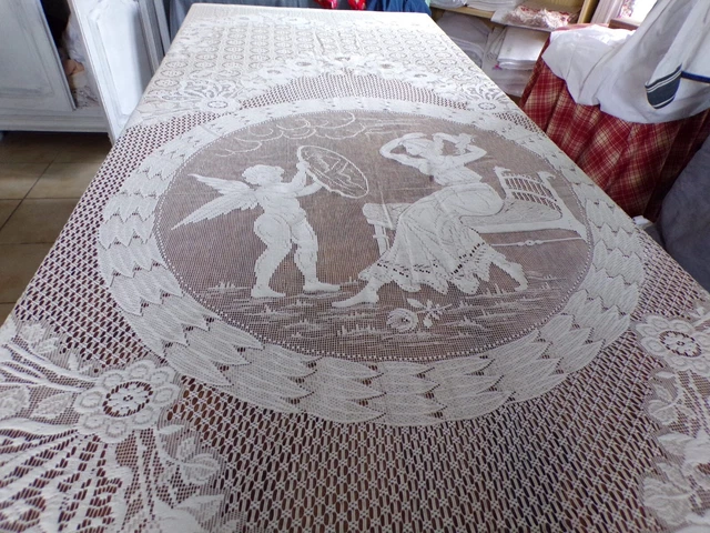 Dessus De Lit Ancien En Coton Crocheté - 220x190 Cm - Filet écru - France
