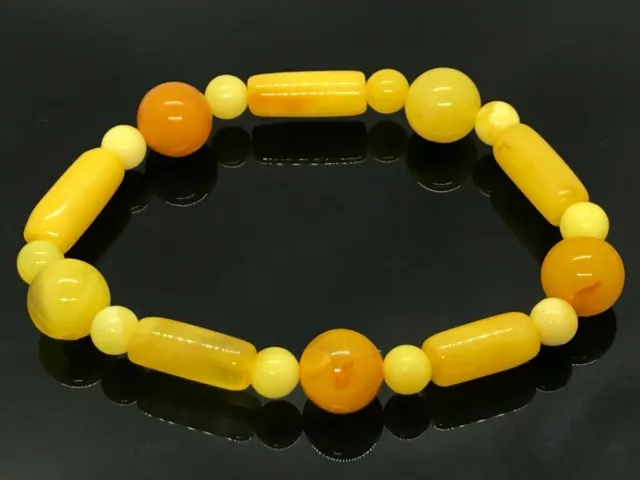 Baltic AMBER BRACELET Egg Yolk Barrel Round Beads NATURAL Sea AMBER 7,8g 1267