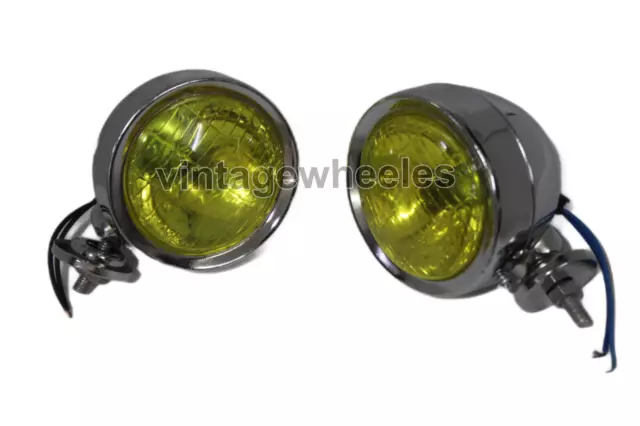 2 Vespa / Lambretta 12V 4" Yellow Spot Light Plastic Lens Chrome Cased