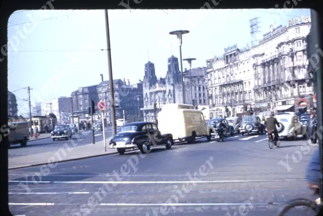 sl64 Original Slide 1950's Red Kodachrome Frankfurt Germany street  cars 775a