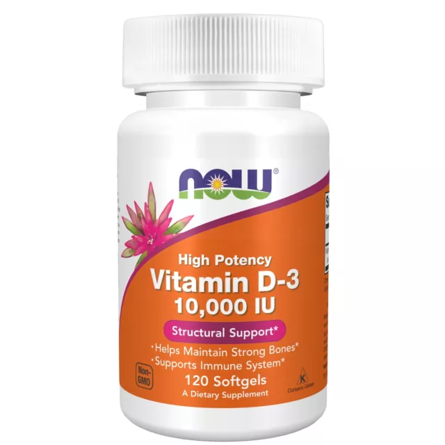NOW Foods vitamina D3 10.000iu 120 cápsulas blandas huesos fuertes y soporte del sistema inmunológico