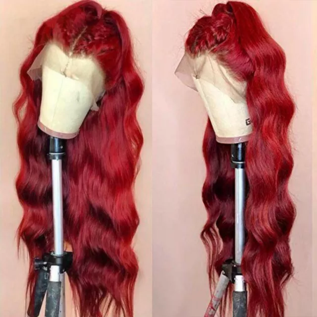 Long Wavy Burgundy Red Lace Front Wigs Synthetic Hair Full Wig Cosplay Heat Safe