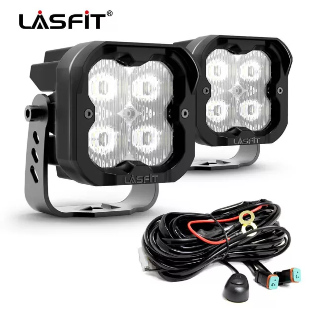 2X 3inch 36W LED Driving Lights Work Light Cube Pods +Wiring Harness Kit Offroad