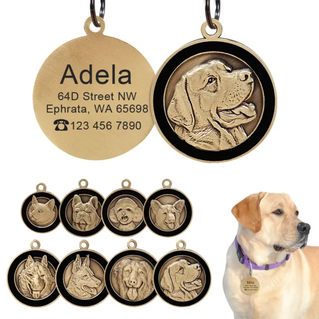 3D Personalised Dog Cat Tags w/Breeds Custom Name ID Collar Tag Engraved Free