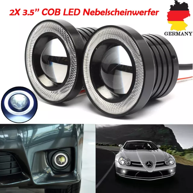 2X 3.5''COB LED Nebelscheinwerfer Halo Angel Eyes Rings DRL 3200LM 12V Rund Auto