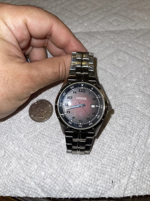 FOSSIL AM 4159 10 ATM Diver Stainless Steel Mens Red Black Face