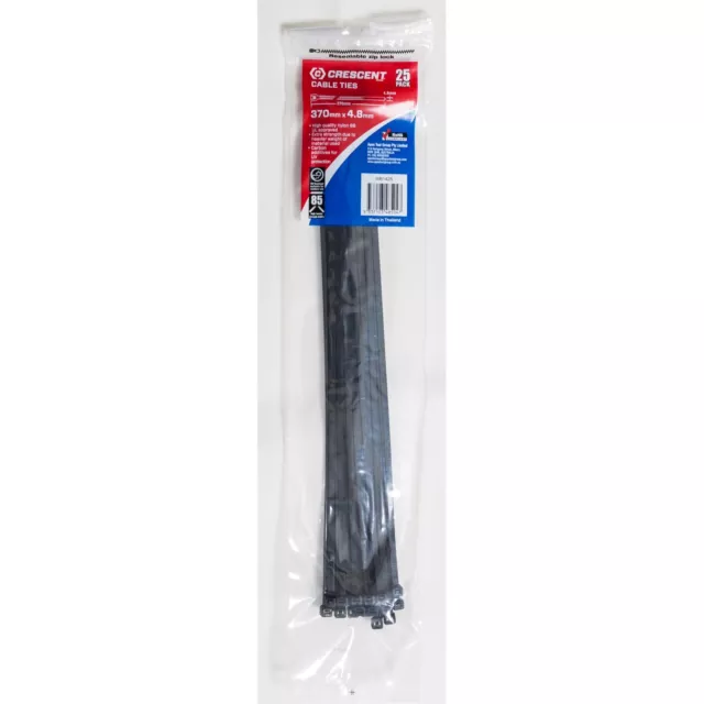 Crescent 370 x 4.8mm Black Cable Ties - 100 Pack