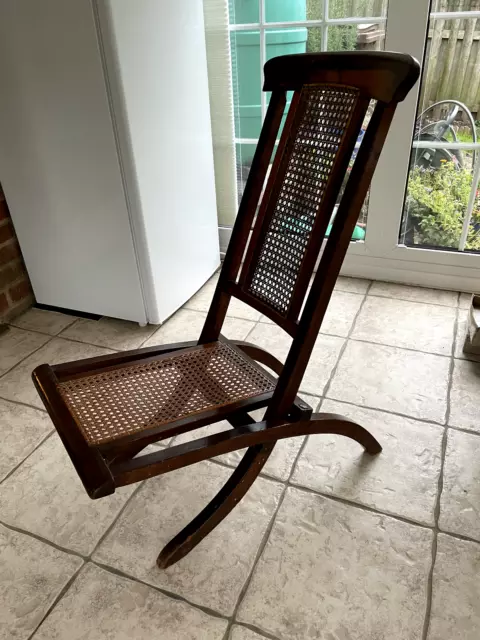 Antique Foldable Cane Campaign Steamer Chair Circa 1900 - Reduced