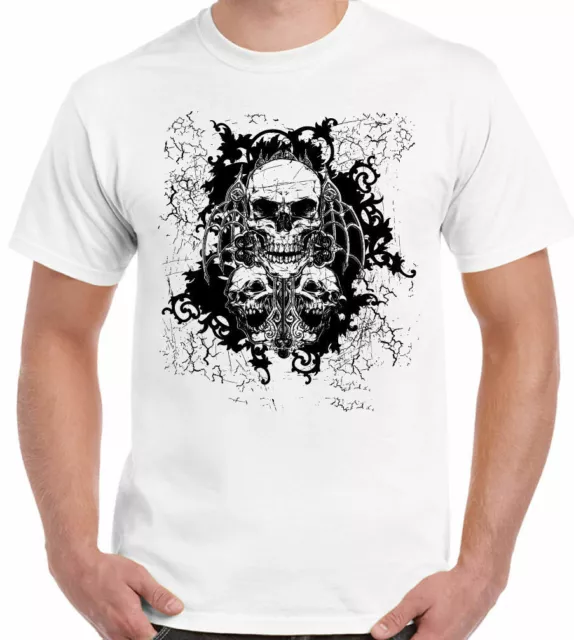 Skulls T-Shirt Three Mens Motorbike Bike Biker Motorcycle Gothic Tattoo