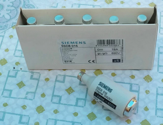 Lot de 5 Siemens 5SD8 016 5SD8016 fusibles DIAZED 16A gL/gG 690V