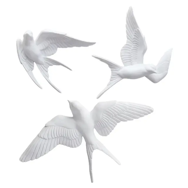 Weißer Kunstharz Vogel Wanddekor, 3D Schwalben zum Aufhängen für Zuhause