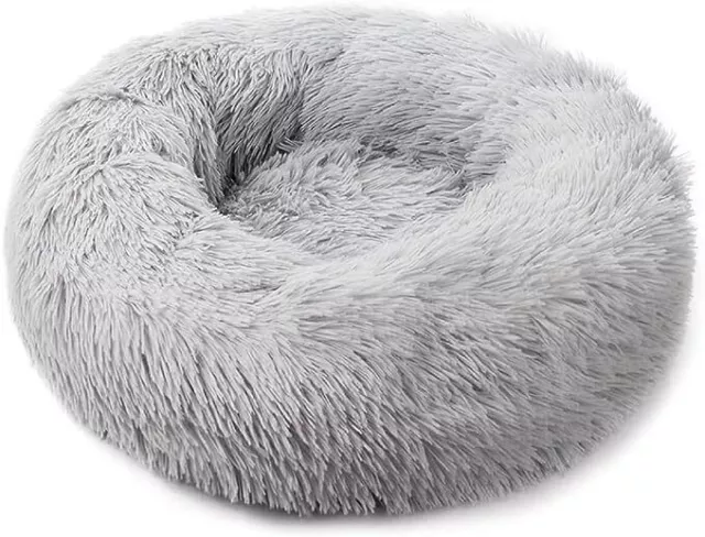 Dog Bed Donut Soft Round Plush Cat Beds For Calming Pet Washable Light Grey XL