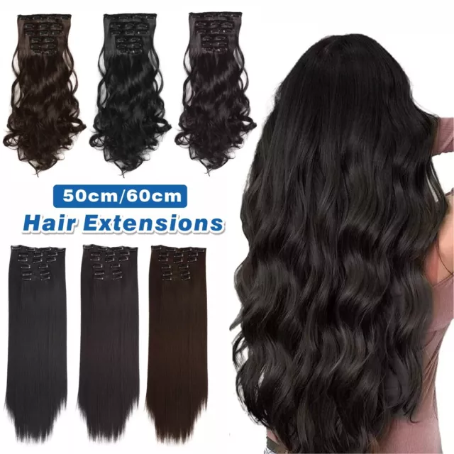 100% Real Natural Clip in Hair Extensions Full Head 6 Piece Set Long as Human UK
