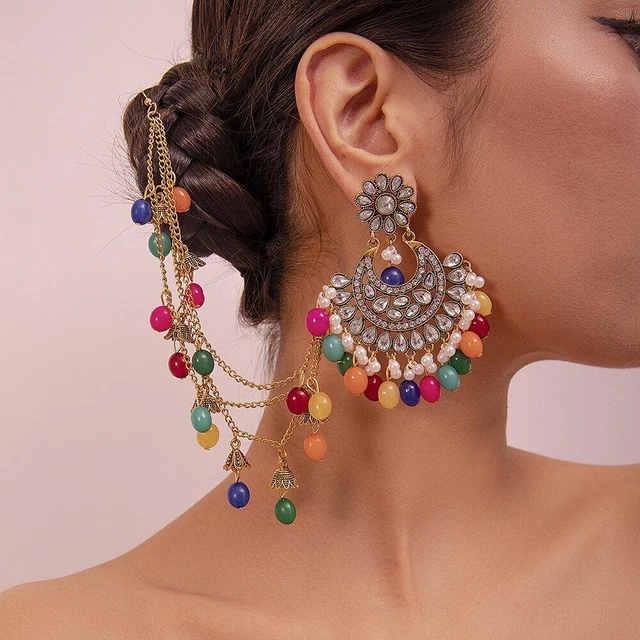 Boho Ethnic Crystal Flower Pendant One-piece Earring Women Girls Elegant Wedding