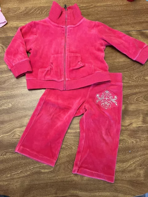 Baby Girl 2Piece Outfit Guess 12 Months Velour Jacket & Pants Set Pink EUC