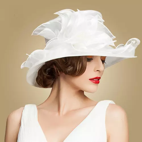 WHITE WEDDING HAT Large Wide Brim Organza Fedora Hat Flower Church