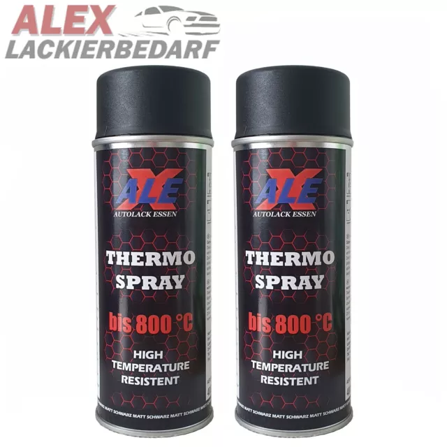 2 x 400ml ALE Thermo Auspufflack 800 ° C Ofenlack Thermolack SCHWARZ MATT Spray