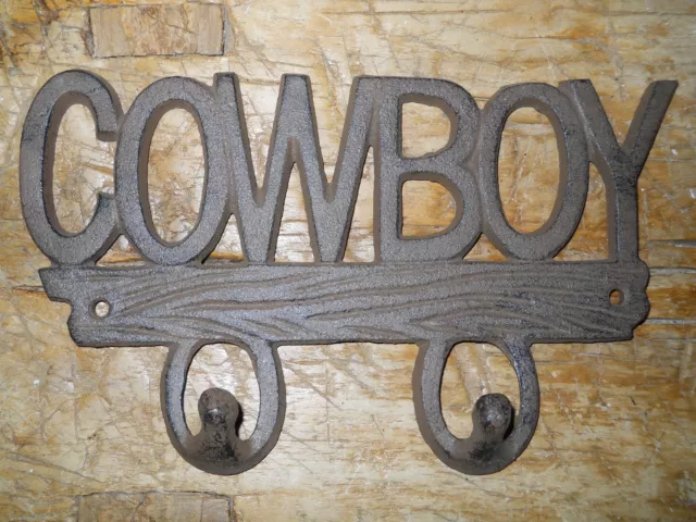 Cast Iron COWBOY Towel Hanger Coat Hooks Hat Hook, Key Rack Western Tack hook