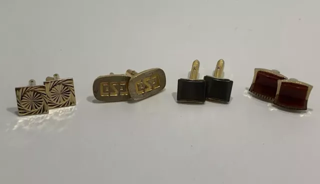 Job Lot Set of 4 Pairs Vintage Gold Tone Cufflinks