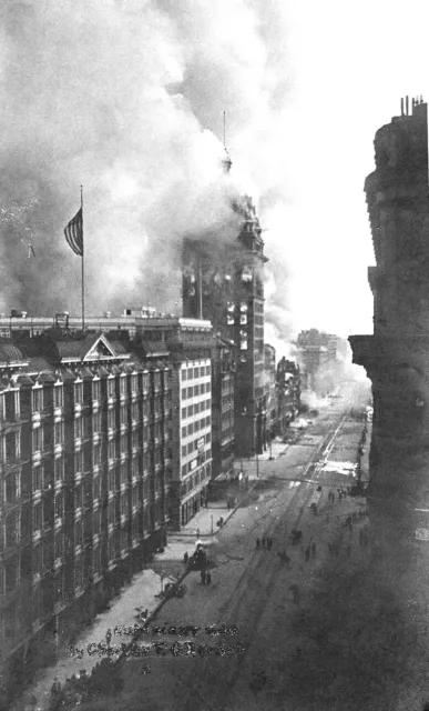 1906 SAN FRANCISCO MARKET STREET EARTHQUAKE SCENE~CALL BUILDING on FIRE~NEGATIVE