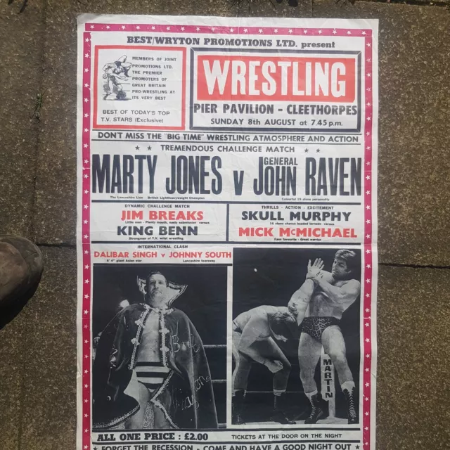 British Wrestling Poster Marty Jones,Genuine Ringside Cleethorpes Pier  1970S