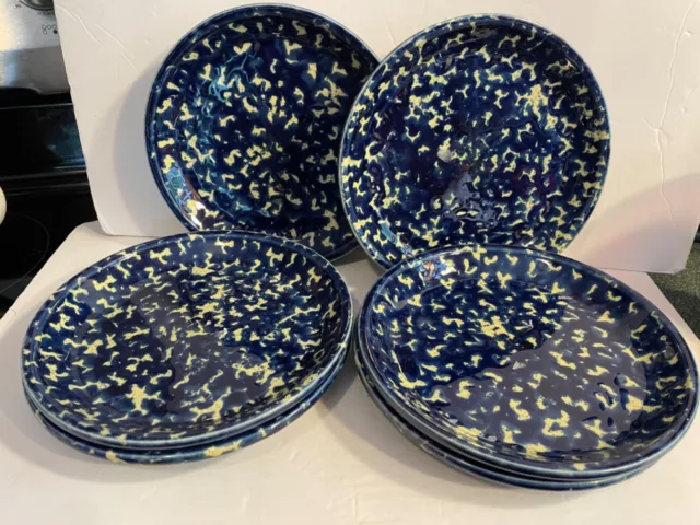 Cobalt Blue Spackleware/Spongeware 8" Lunch/Salad/Dessert Plates - Set of 6