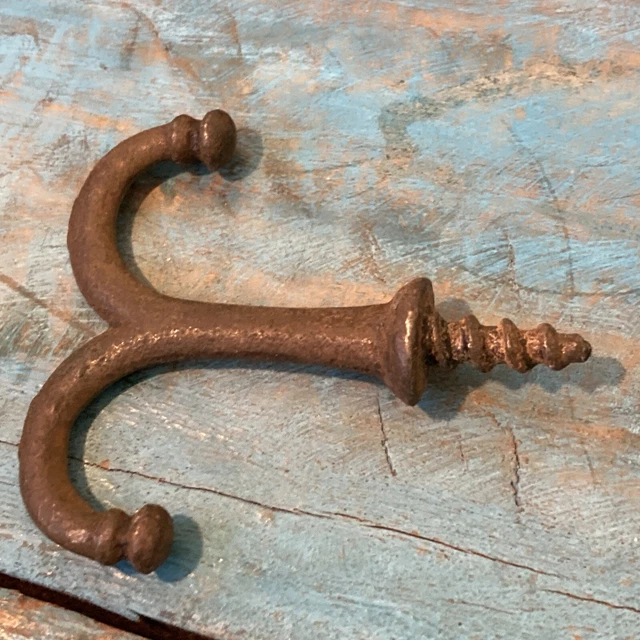 Lot 5 Vtg Double Hooks Cast Iron Acorn Coat Wardrobe Antique 4