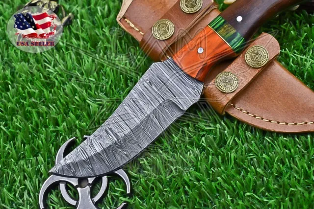 Custom Skinner Knife Damascus Walnut Wood Wooden Bolster Sports Rare 3