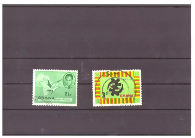 2  verschiedene  Briefmarken " Ghana "  gestempelt + mit Steckkarte