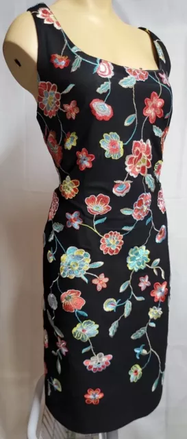 Catherine Malandrino  Y2K Womens Black  Embroide Floral Sleeveless  Dress Size L