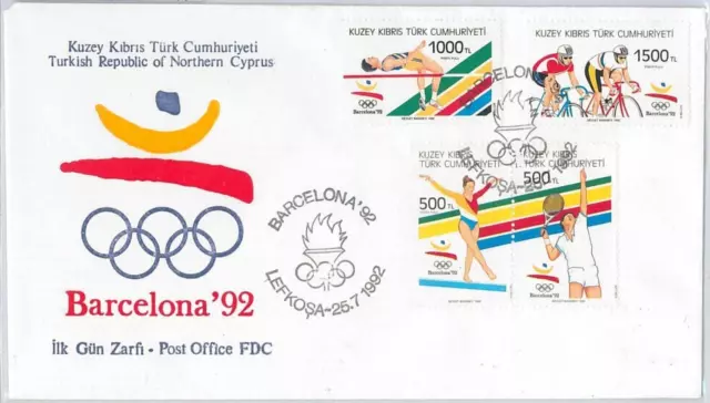 56498 - Turkish Cyprus - Fdc  Cover 1992: Tennis Cycling Gymnast- Olympic Games