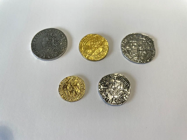 Ensemble 5 Tudor Reproduction Argent Et Or Coloré Pièces Superbe Qualité