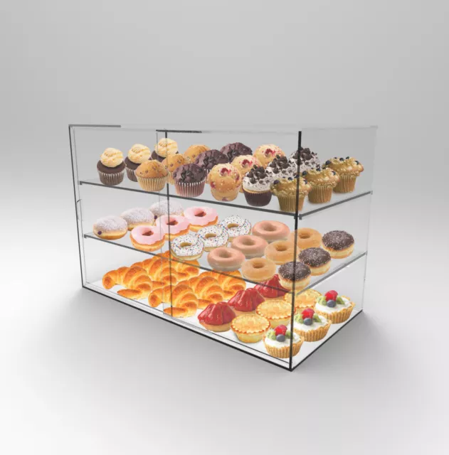 3 Shelf Bakery Display Acrylic Perspex Sliding Door - Cakes,Muffins,Pastries