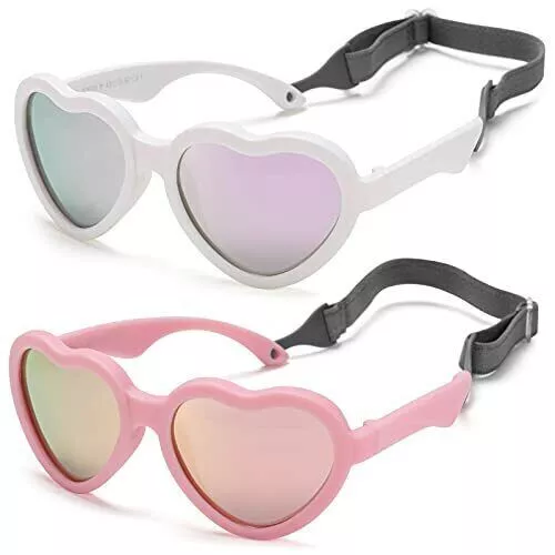 Flexible Heart Shaped Baby Polarized Sunglasses with Strap Adjustable 0-24 Month