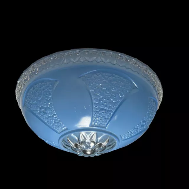 VINTAGE CEILING LIGHT LAMP SHADE GLOBE Art Deco 3 Hole Blue Frosted ...