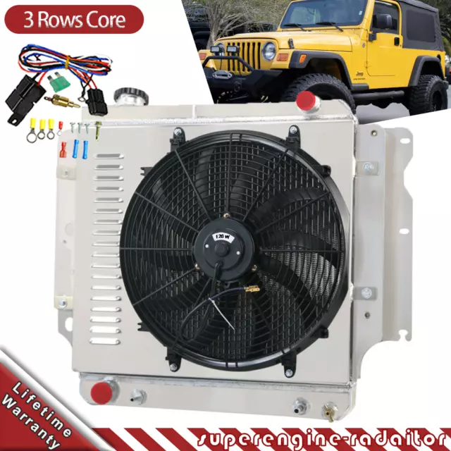 3-Row Radiator w/Shroud Fan Relay For 1987-2006 Jeep Wrangler YJ TJ LJ 4.0 AT MT