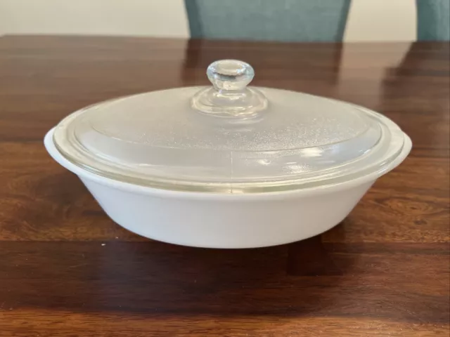 Vintage Glasbake Casserole White Milk Glass Oval Baking Dish W/Lid J235 1 Qt TL
