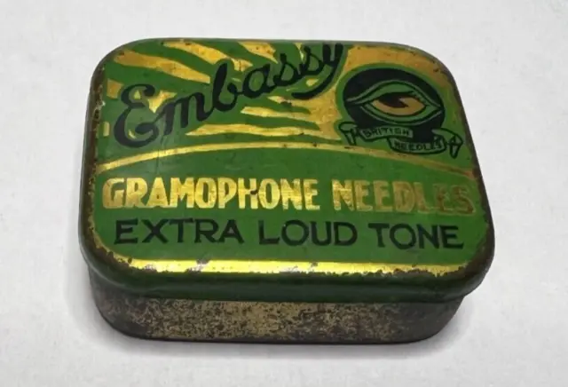Vintage Embassy Extra Loud Gramophone Needle Tin with some contents 41 x 35 mm