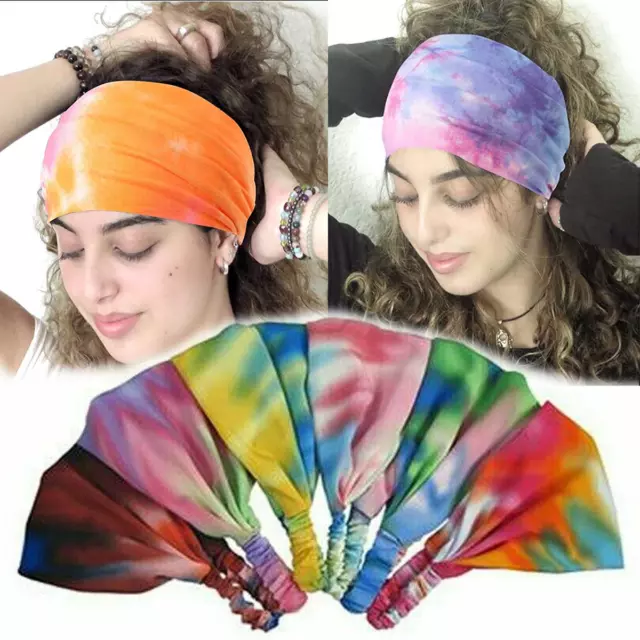 4pcs Tie Dye Headwrap Boho Wide Stretch Women Headband Turban Headwear Biker Lot