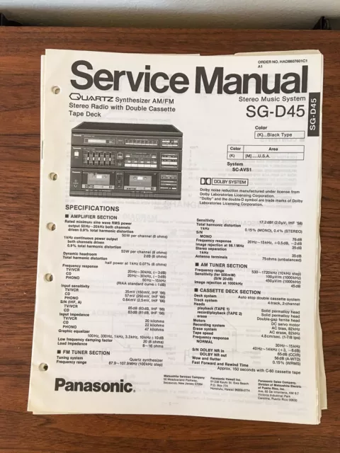 Panasonic SG-D45 Stereo Service Manual *Original*